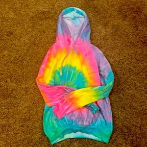 Hippy dippy color-tone rainbow tie dye large hoodie